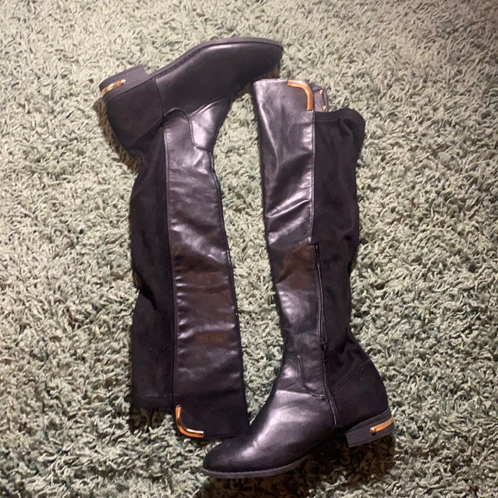 Black Just Fab Long Leather Suede Fall/Winter Boot with Gold Trims Size 10 Women